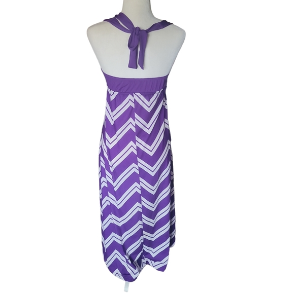 5th & Love Halter High-Low Dress or swim coverup Chevron print purple and white - Picture 2 of 4